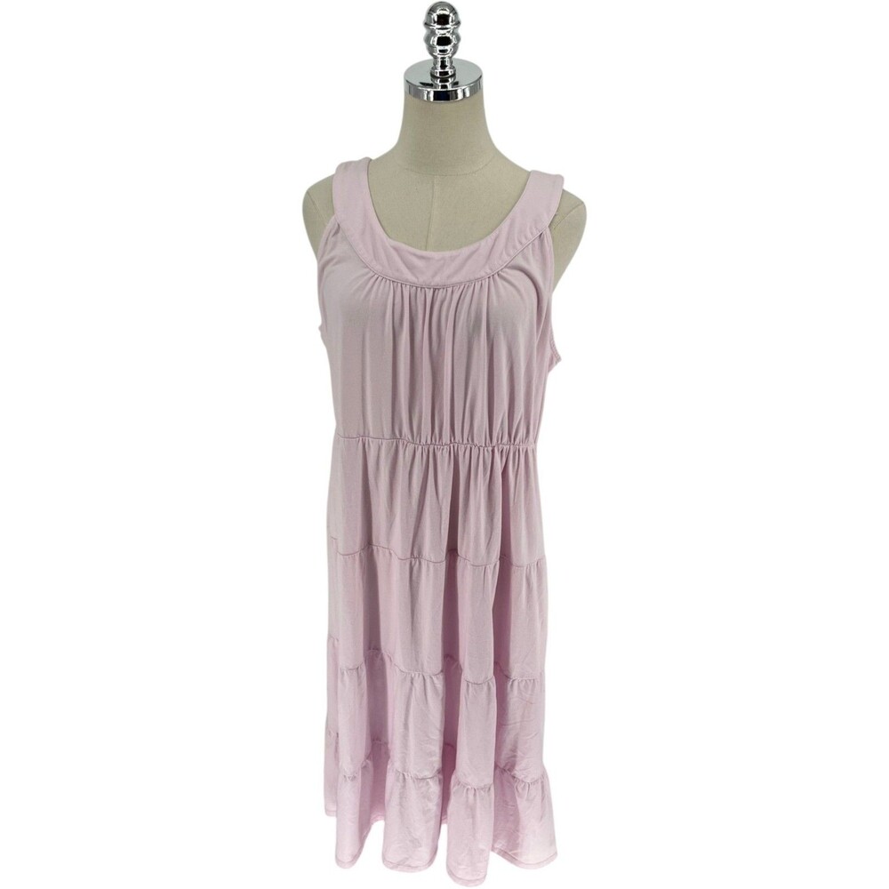 Russ Berens Dress Womens Size Large Pink Solid Tiered Ruffle Knit Cottagecore